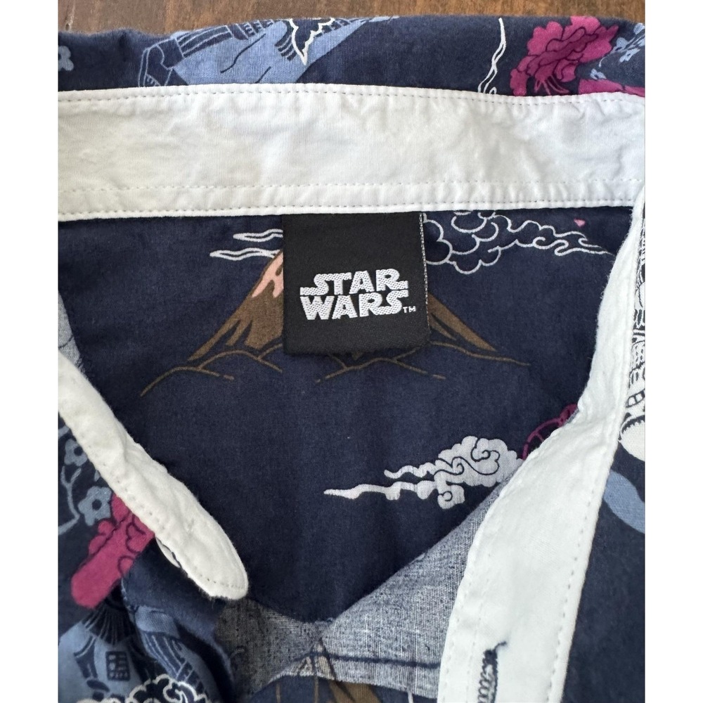 Star Wars Shirt Mens Medium Blue Darth Vader Stormtrooper Short Sleeve Button Up - Picture 7 of 9